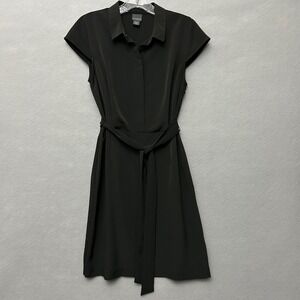 Covington Shirt Dress Women Small Black Cap Sleeve Belted Knee Length SEAS U6
